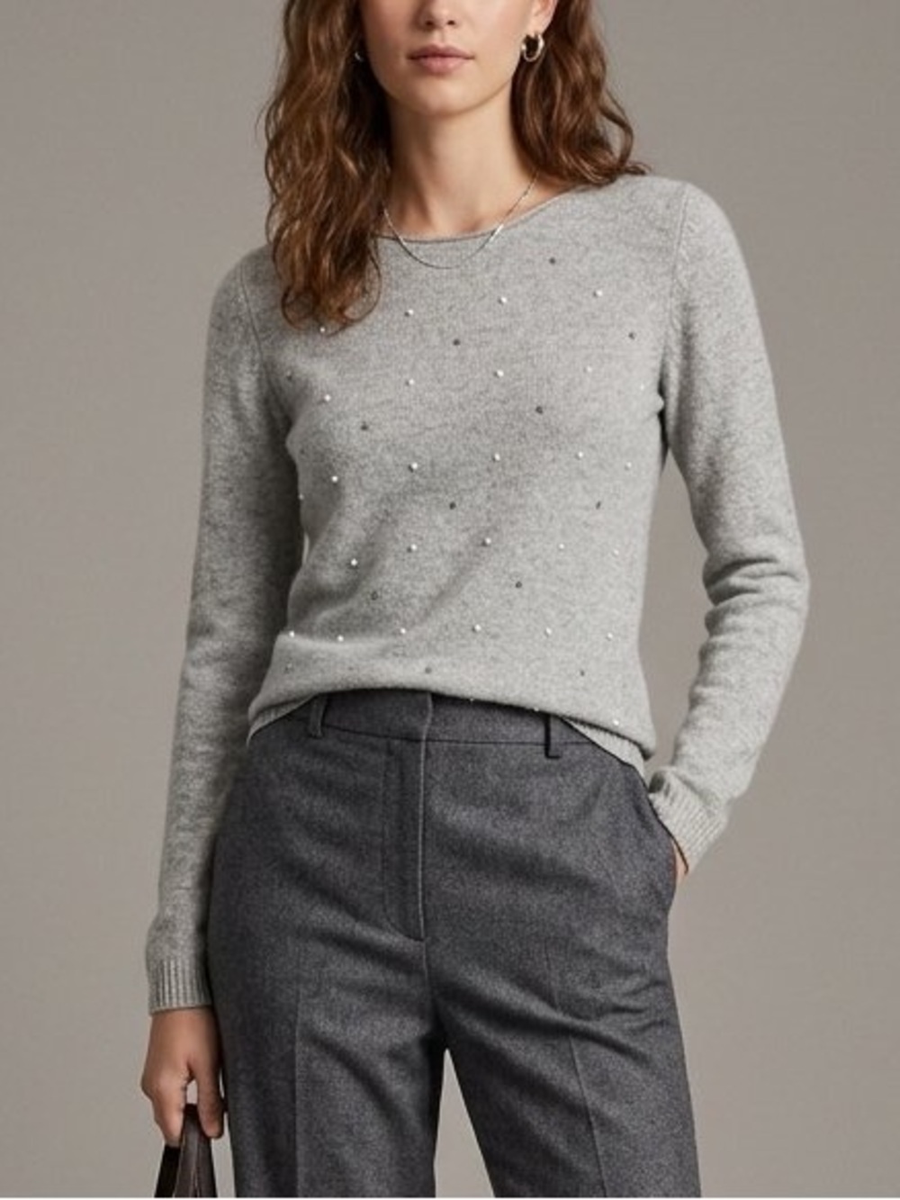 Crewneck Sweater with Subtle embroidered Detail — Light Gray
